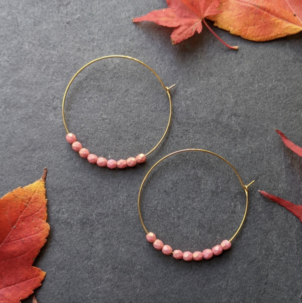 NWT Artisan Made Beaded Hoops - Coral